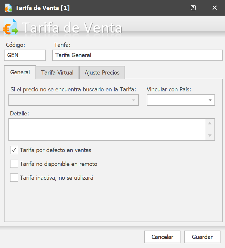Tarifa de venta
